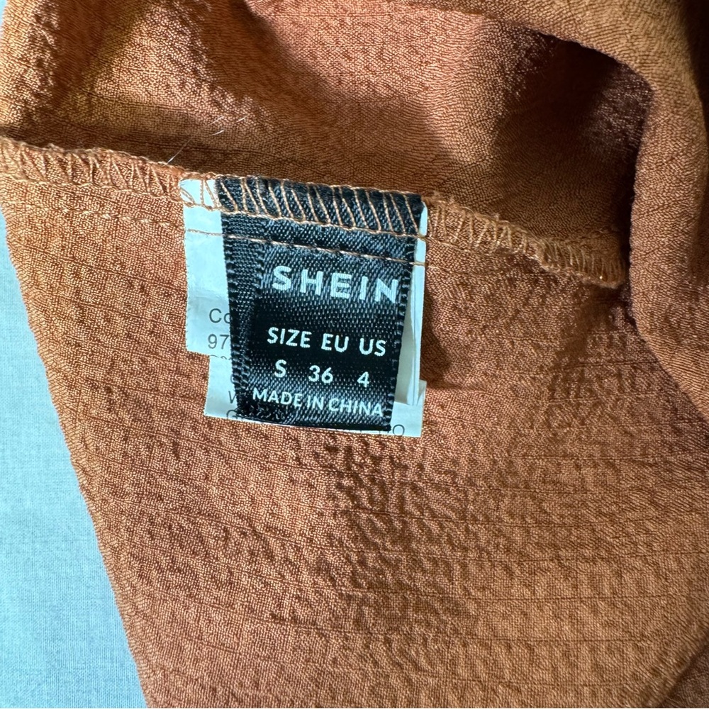 SHEIN Rust Textured Wide Leg Romper‎ Tie Strap Overalls Small - Picture 5 of 8